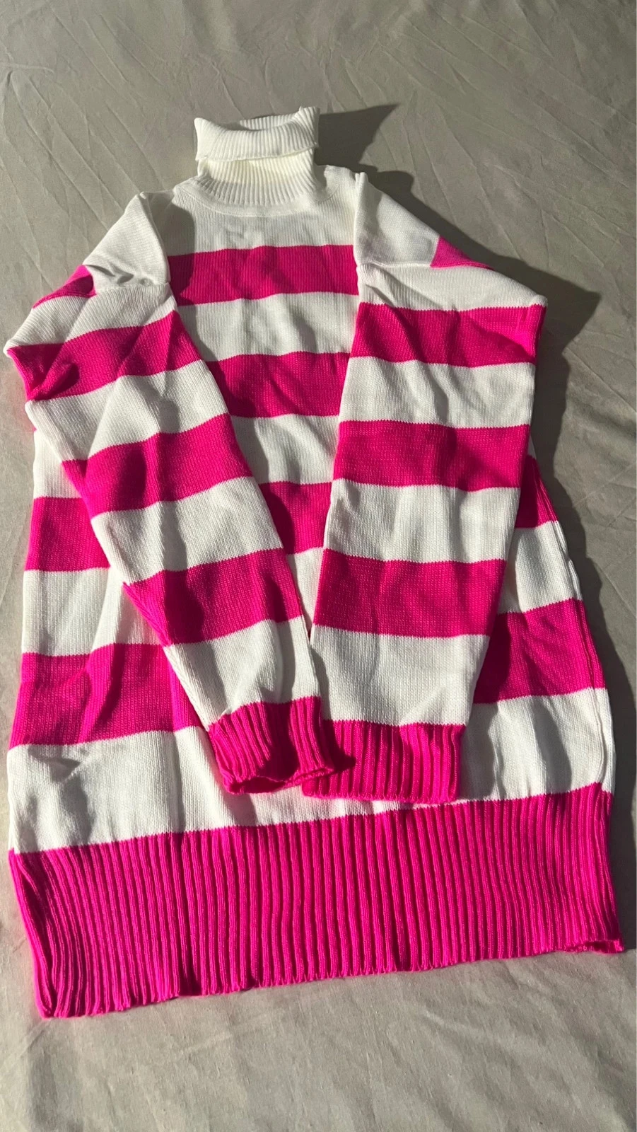 Pink & White Striped Turtleneck Sweater Soft & Cozy – photo 4